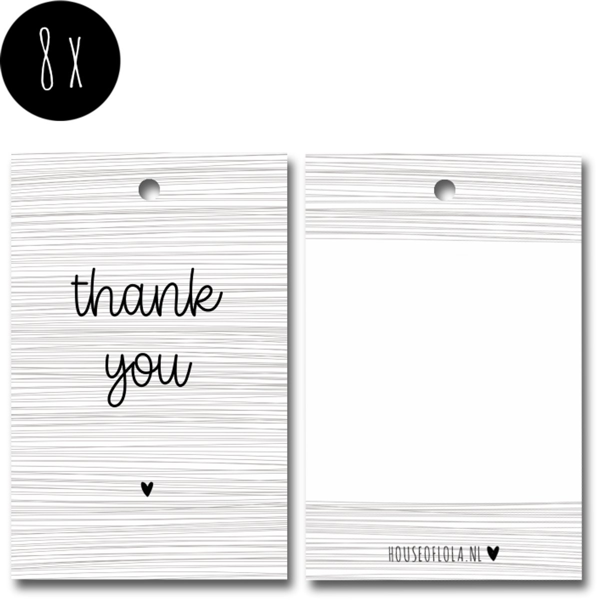 8x Label / Kaartje van karton / Cadeaulabels / Labels | THANK YOU | 85 x 55 mm | zwart-wit