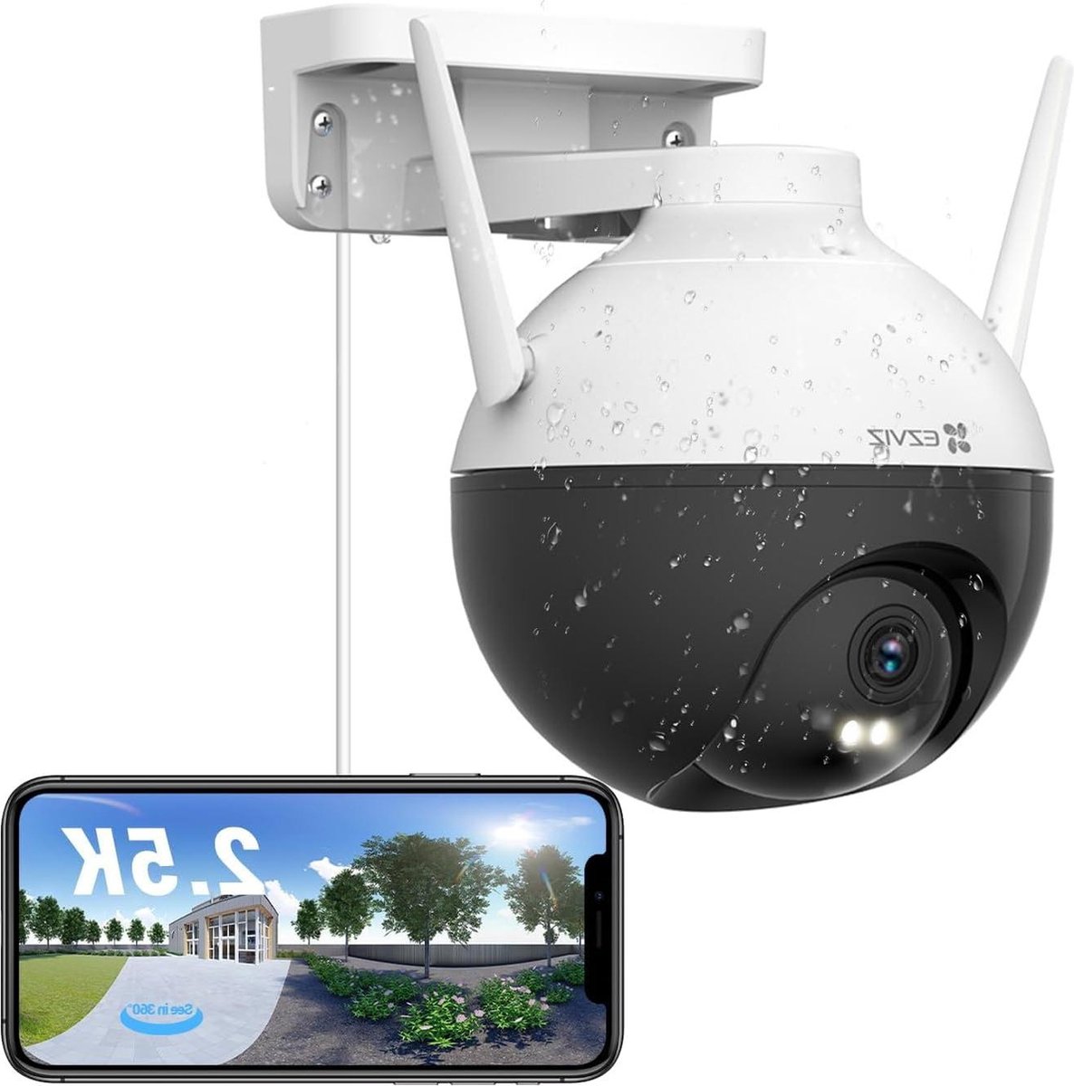 Spy Camera - Bewakingscamera 4MP WLAN IP PT camera 2K+ outdoor camera met KI-persoonsherkenning actieve verdediging 30 meter nachtzicht in kleur 352° kantel-/95° kanteling en SD-kaartsleuf beschikbaar C8W