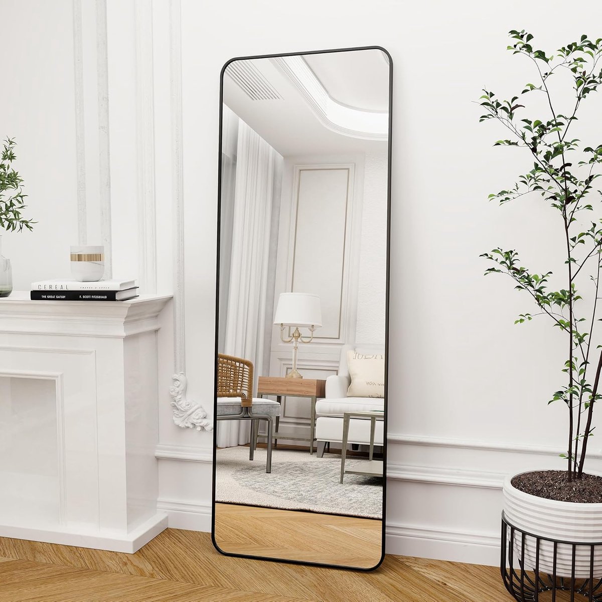 ABXMAS Grote spiegel met aluminium frame, zwart, 163 x 53 cm, robuuste ABXMAS Grote spiegel met aluminium frame, zwart, 163 x 53 cm, robuuste
