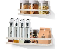 Uten Kruidenrek Magnetisch Ophangbaar - Kruiden Organizer - 2 Keukenrekken - Spice Rack - 2 Planken (L x B) 30 x 10.5 | 40 x 11.5 cm - Witte coating met goudkleurige adertjes (4 Kleuren)