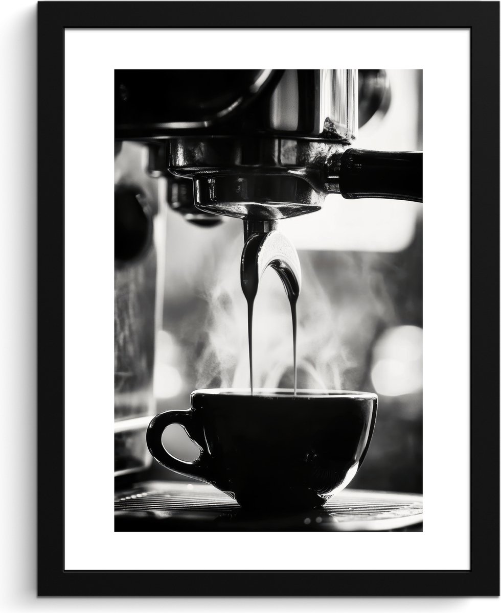 FrameYourWall Fotolijst inclusief poster - Posterlijst 30x40 cm - Posters - Coffee - Espresso - Koffiemachine - Kop - Foto in lijst - Keuken decoratie muur - Wanddecoratie accessoires - Muurdecoratie - Schilderijen