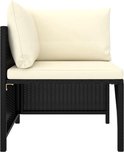 Élément d'assise noir de salon avec coussins crème.
