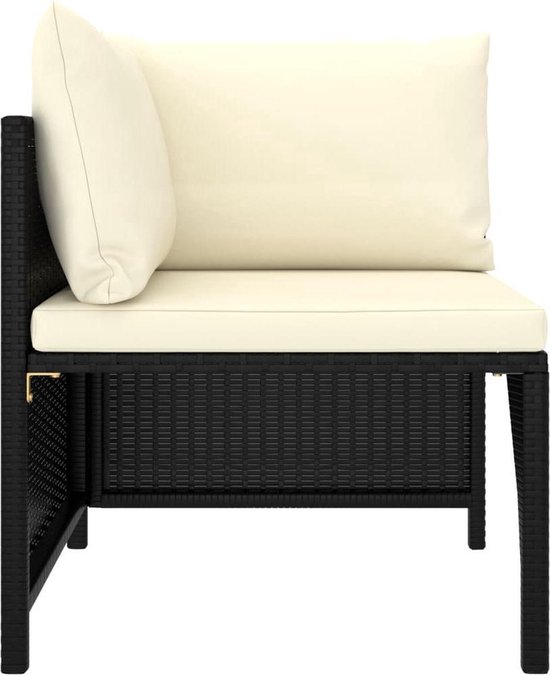 Élément d'assise noir de salon avec coussins crème.