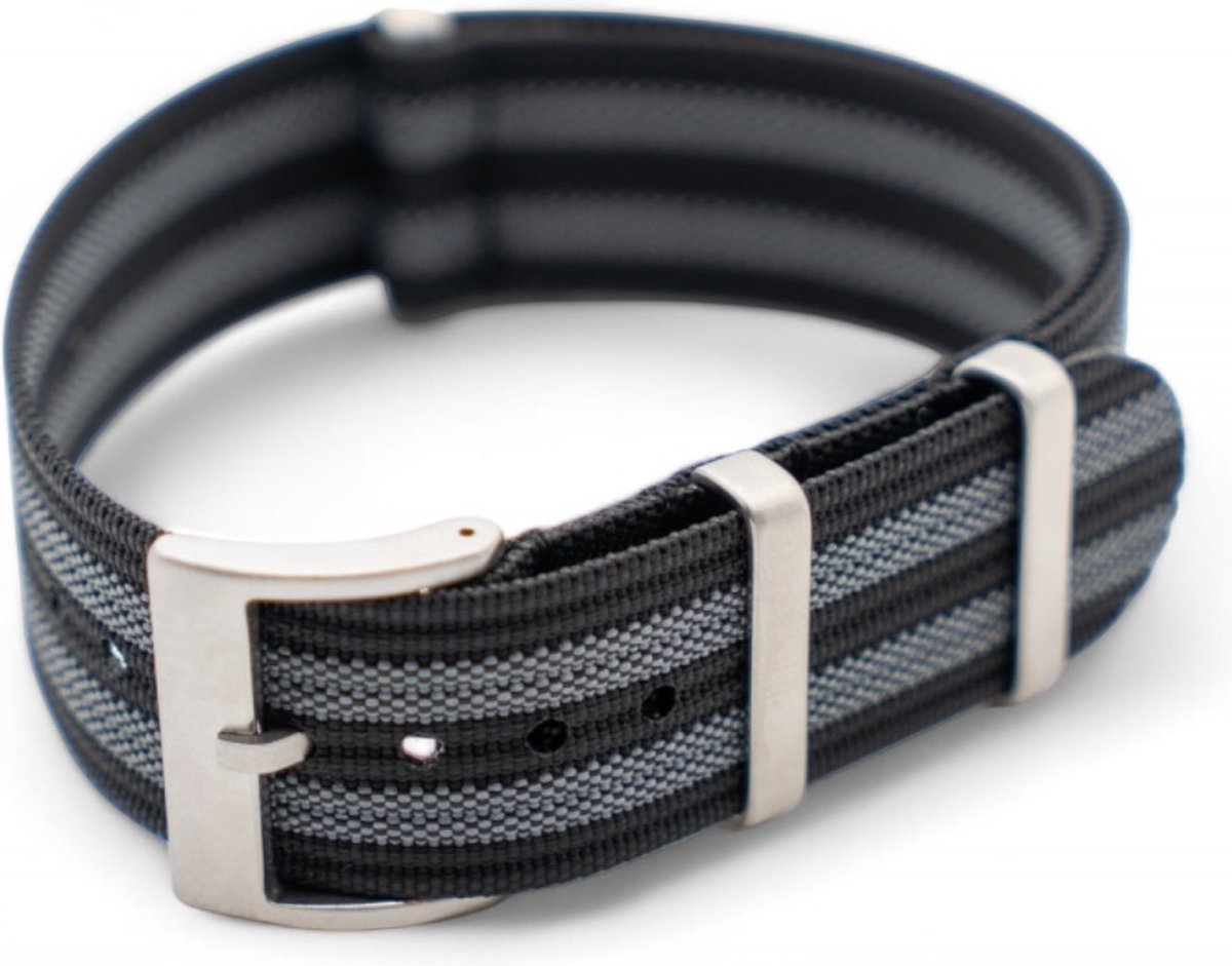 Watch Mates - Premium NATO Strap - Nylon - Zwart Grijs - 20 mm - James Bond - Gratis Tool Pushpins