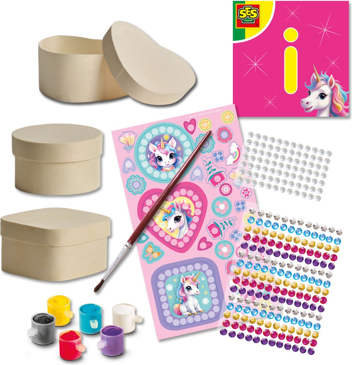 SES Creative Unicorn Diamond Painting - Houten Sieradendoosjes - Voor Meisjes vanaf 5 Jaar - 3 Stuks - Schoencadeautjes Sinterklaas — cadeau in Hobby - foto 2