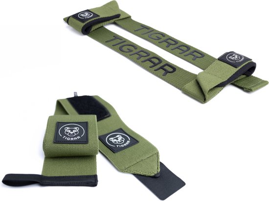 Foto: Tigrar grip en stability kit lifting straps wrist wraps straps groene bundel set nylon neopreen