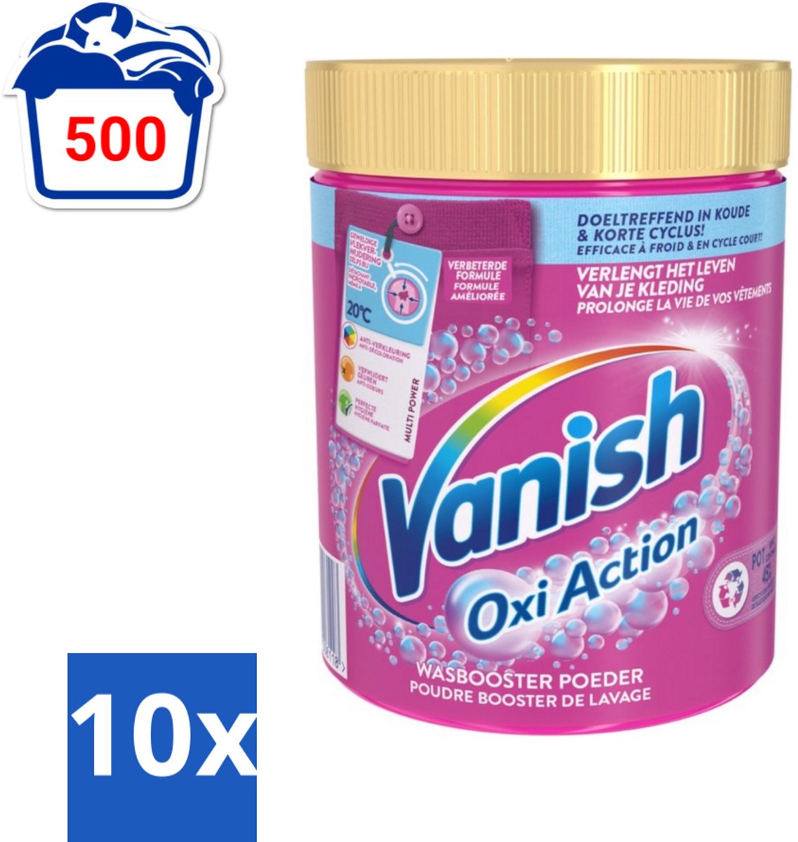 10 x Vanish Oxi Action - Vlekkenverwijderaar Poeder - Gekleurde Was - 1 Kg - Vlekkenverwijderaar - Wasbooster - Kleuroverdracht - Geurneutraliseren - Hygiëne
