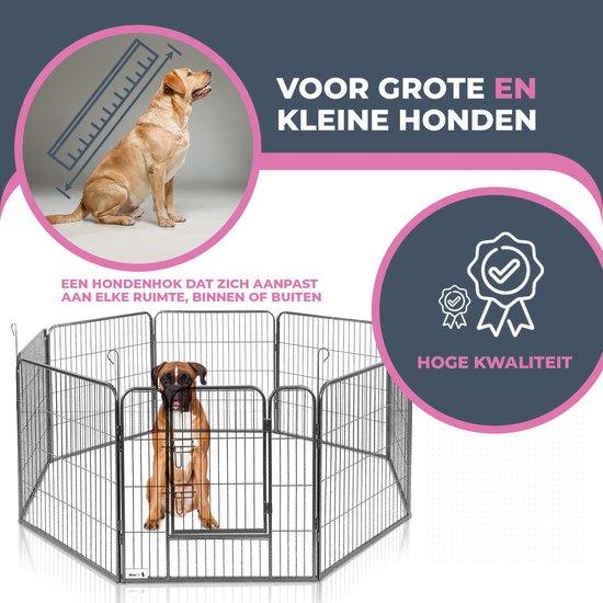 MaxxPet Puppyren - Hondenbench - Hondenren- Puppyren met 8 kennelpanelen - Staal -80 x 80 cm Ø 210 cm