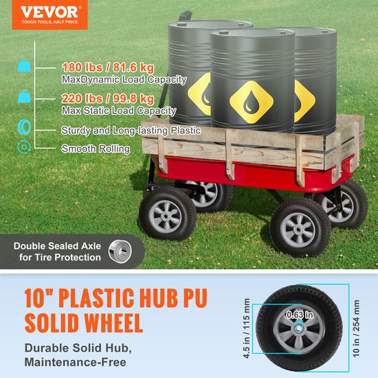 VEVOR Volledige PU-wielen met RunFlat-banden, 10 inch, 2 stuks, 180 lbs Dynamische Belasting, 220 lbs Statische Belasting, Tubeless Banden en Wielenset voor Steekwagens, Bedrijfswagens, Dolly's, Tuinaanhangers van Merkloos	 — afbeelding 4