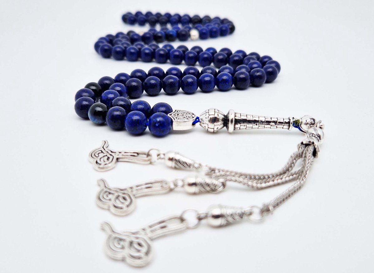 Handgemaakte tesbih "Tasbih" natuursteen " Azuur" - Aantal kralen 99 - Diameter kralen 8MM - met metaal tassel "Arabische kalligrafie" - Een mooi cadeau-idee