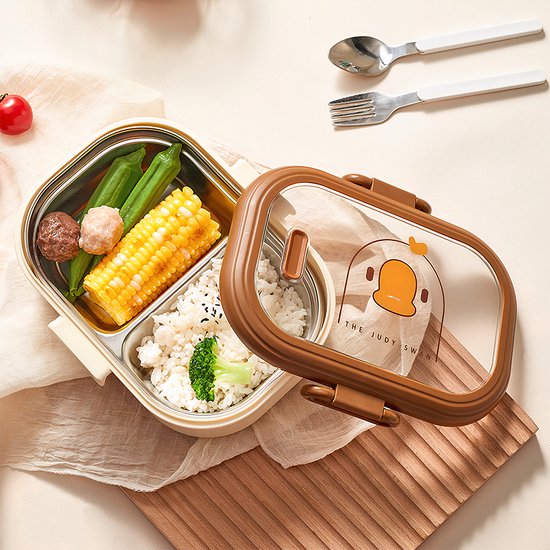 Lunch box - Bento box - Lunch box adulte - Lunch box enfant - Lunch box inox - Lunch box compartimentée - Lunch box - Hermétique et anti-fuite - Sans BPA - Marron