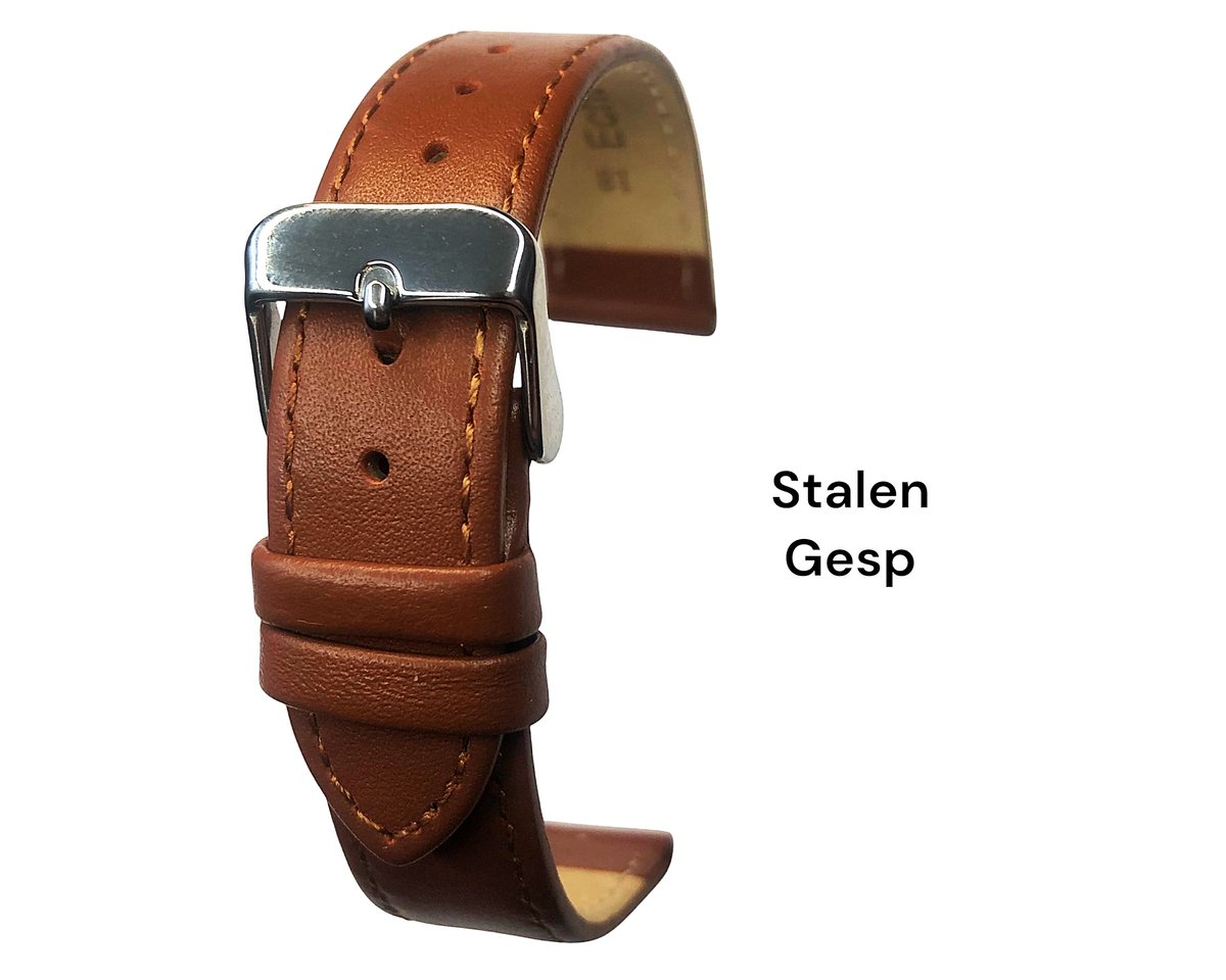 Horlogeband-horlogebandje-16mm-echt leer-zacht- bruin-plat-stalen gesp-leer-16 mm