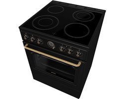 Gorenje Classico GECS 6 B70CLB Elektrisch fornuis met glaskeramische kookplaat, retro design, 60 cm, 71 liter, Gentle Close, snelopwarming, AirFry/ExtraSteam/Pizzamodus/AquaClean/zwart
