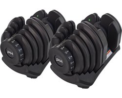 PH Fitness Verstelbare Dumbbells Set 40KG - 2 STUKS - Verstelbare Smart Dumbbells - Halterset voor Home Gym - Adjustable Dumbells van 5kg tot 40 kg - Complete Gewichten Set van 17 Dumbbells in één!