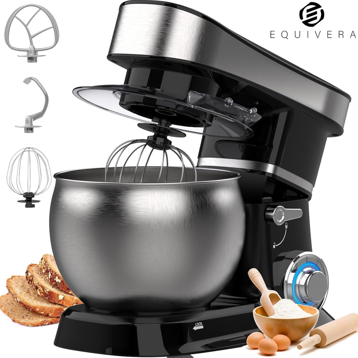 Equivera Deegmachine - Kneedmachine - Deegmixer - Keukenmixer - Keukenmachine