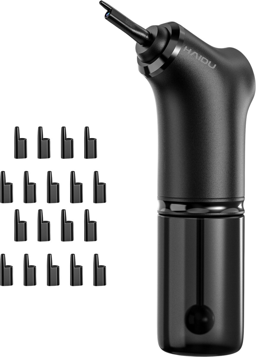 HAIDU Oorsmeer verwijderaar Pro + Extra Oortips – Oorreinigingsset – Oorspuit met camera – 200 ml waterreservoir – 4 standen – Oplaadbaar – Zwart – Premium