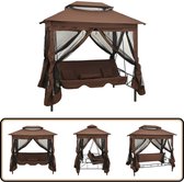 Bol.com vidaXL Schommelbank - Prieel - Koffiekleurig - 220x160x240 cm Schommelbank - Tuinset - Buitenshuis Meubilair - Lounge Se... aanbieding