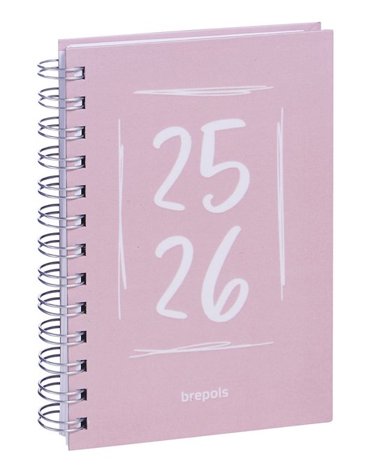 Brepols agenda 2025-2026 - DOODLE DASH - Schoolagenda - 1 dag per pagina - Wire-O - Dagoverzicht - Roze - 11.5 x 16.9 cm