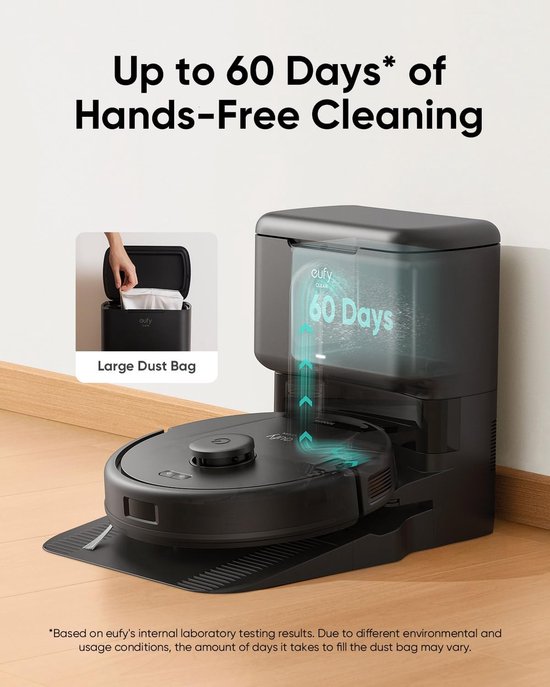 eufy Clean L60 Hybrid SES Robotstofzuiger met dweilfunctie - Robot Vacuum - 5.000Pa Zuigkracht - Met automatisch leegstation - Bestuurbaar via smartphone