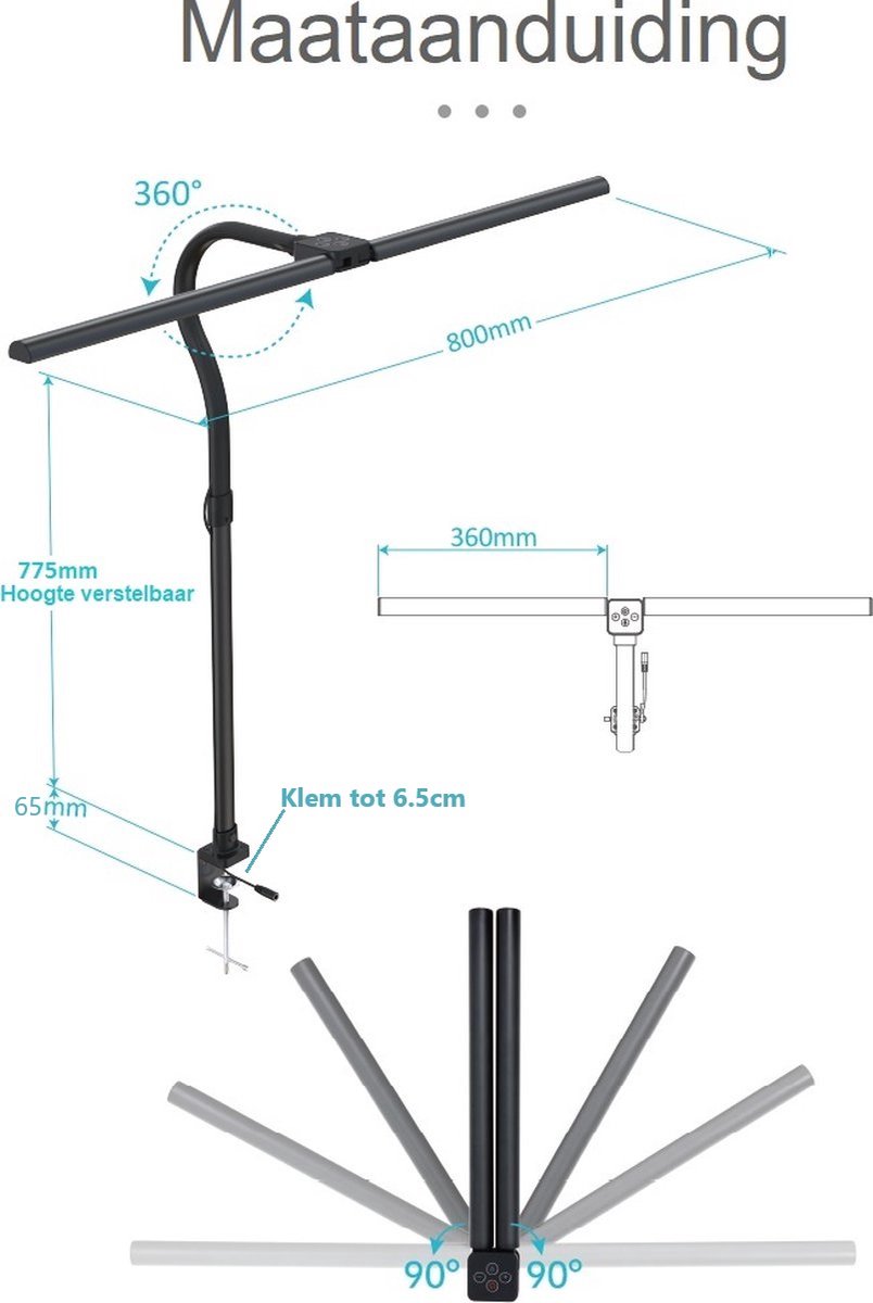 Lampen District® - Bureaulamp led dimbaar - Bureau Accessoires – Bureau Verlichting - 5 Lichtstanden & 5 Helderheidsniveaus - desk lamp thumbnail 7