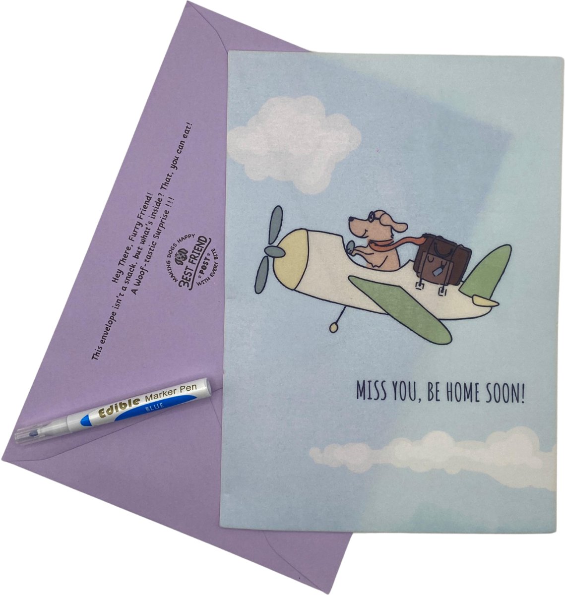 hondensnack eetbare wenskaart bacon miss you 21x 15 cm