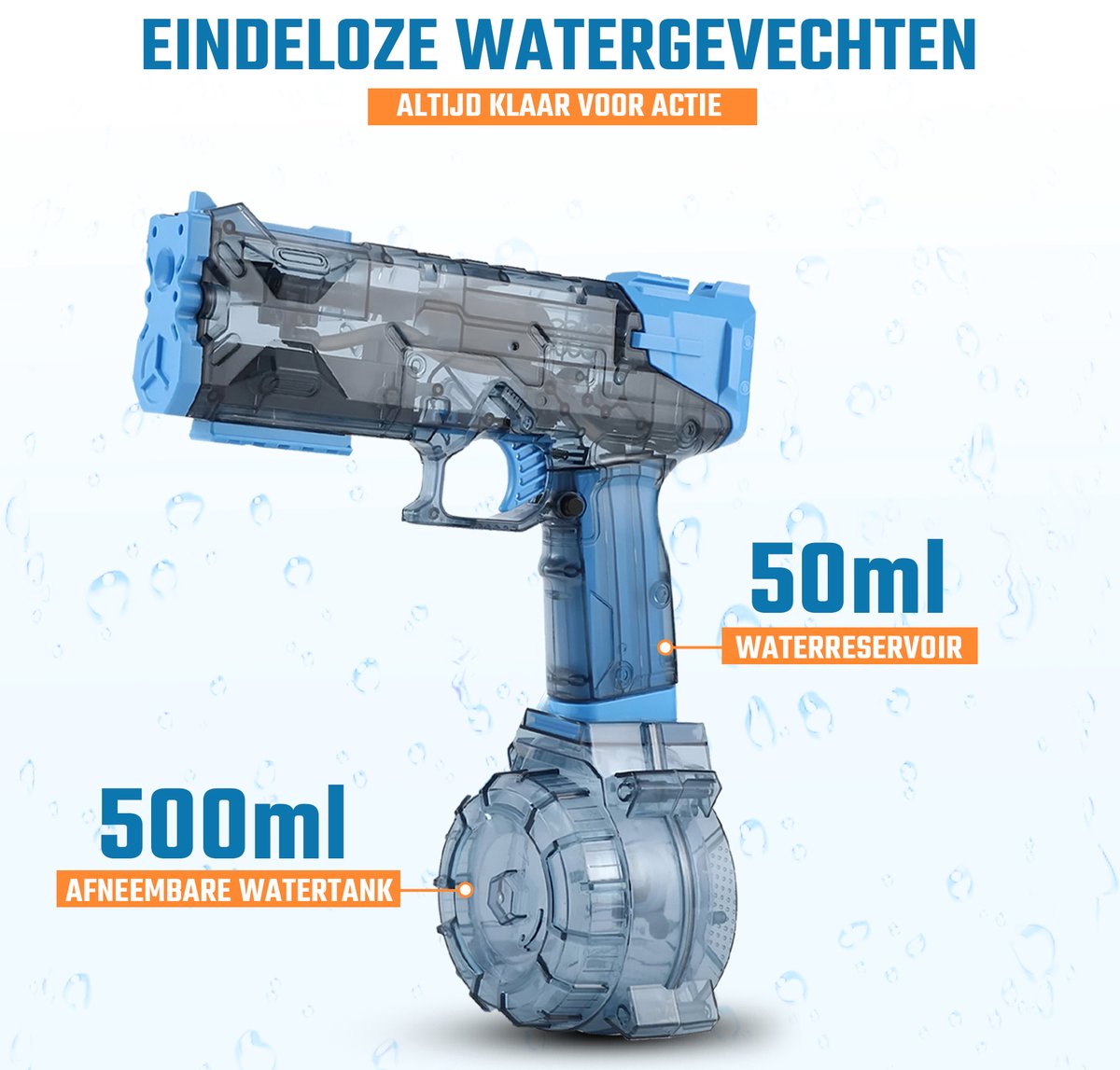 CosmoToys Waterpistool - Elektrisch - Waterspeelgoed - 8 Meter Bereik - Inclusief 2 Accu's - USB Oplaadbaar - Blauw — afbeelding 3