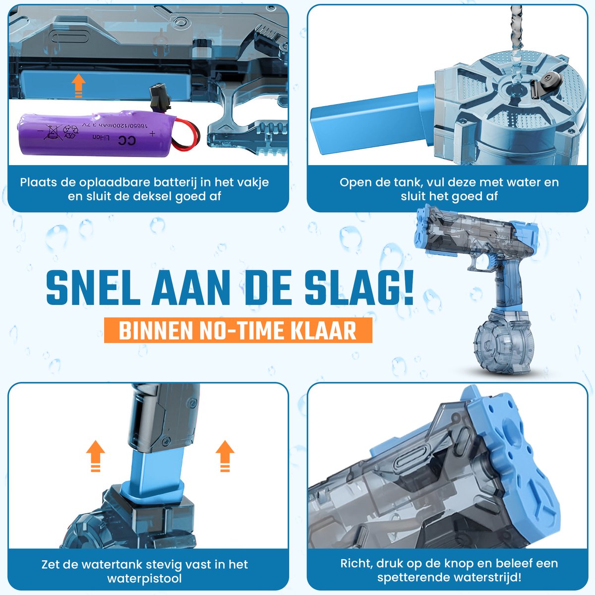 CosmoToys Waterpistool - Elektrisch - Waterspeelgoed - 8 Meter Bereik - Inclusief 2 Accu's - USB Oplaadbaar - Blauw — afbeelding 8