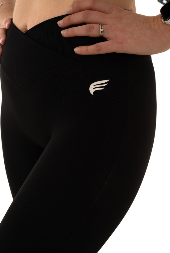 Dames Sportlegging - High Waist & Peach Buttocks Effect - Versa Flared Legging Squatproof & Shaping - Geribbelde Stof - Yoga, Fitness & Casual - DM Training (zwart) van Merkloos — afbeelding 3