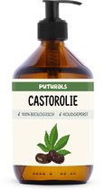 Puturals Castor Olie 100% Biologisch - 500ml - Koudgeperst en Hexaanvrij - Castor Olie als Wimperserum, Haarolie en Huidolie - Rijk aan Vitamine E en Ricinolzuur - Ricinusolie voor Packing - Bruine Glazen Fles + Pomp