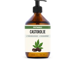 Puturals Castor Olie 100% Biologisch - 500ml - Koudgeperst en Hexaanvrij - Castor Olie als Wimperserum, Haarolie en Huidolie - Rijk aan Vitamine E en Ricinolzuur - Ricinusolie voor Packing - Bruine Glazen Fles + Pomp