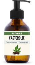 Puturals Castor Olie 100% Biologisch - 150ml - Koudgeperst en Hexaanvrij - Castor Olie als Wimperserum, Haarolie en Huidolie - Rijk aan Vitamine E en Ricinolzuur - Ricinusolie voor Packing - Bruine Glazen Fles + Pomp
