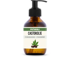 Puturals Castor Olie 100% Biologisch - 150ml - Koudgeperst en Hexaanvrij - Castor Olie als Wimperserum, Haarolie en Huidolie - Rijk aan Vitamine E en Ricinolzuur - Ricinusolie voor Packing - Bruine Glazen Fles + Pomp