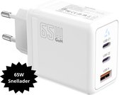 Chargeur rapide GaN Vastiq Power® 65 W | USB-C et USB-A | Pour ordinateur portable et smartphone | adapté pour iPhone | Android | Macbook | Ordinateurs portables | 2 adaptateurs USB-C et 1 adaptateur USB-A 3.0