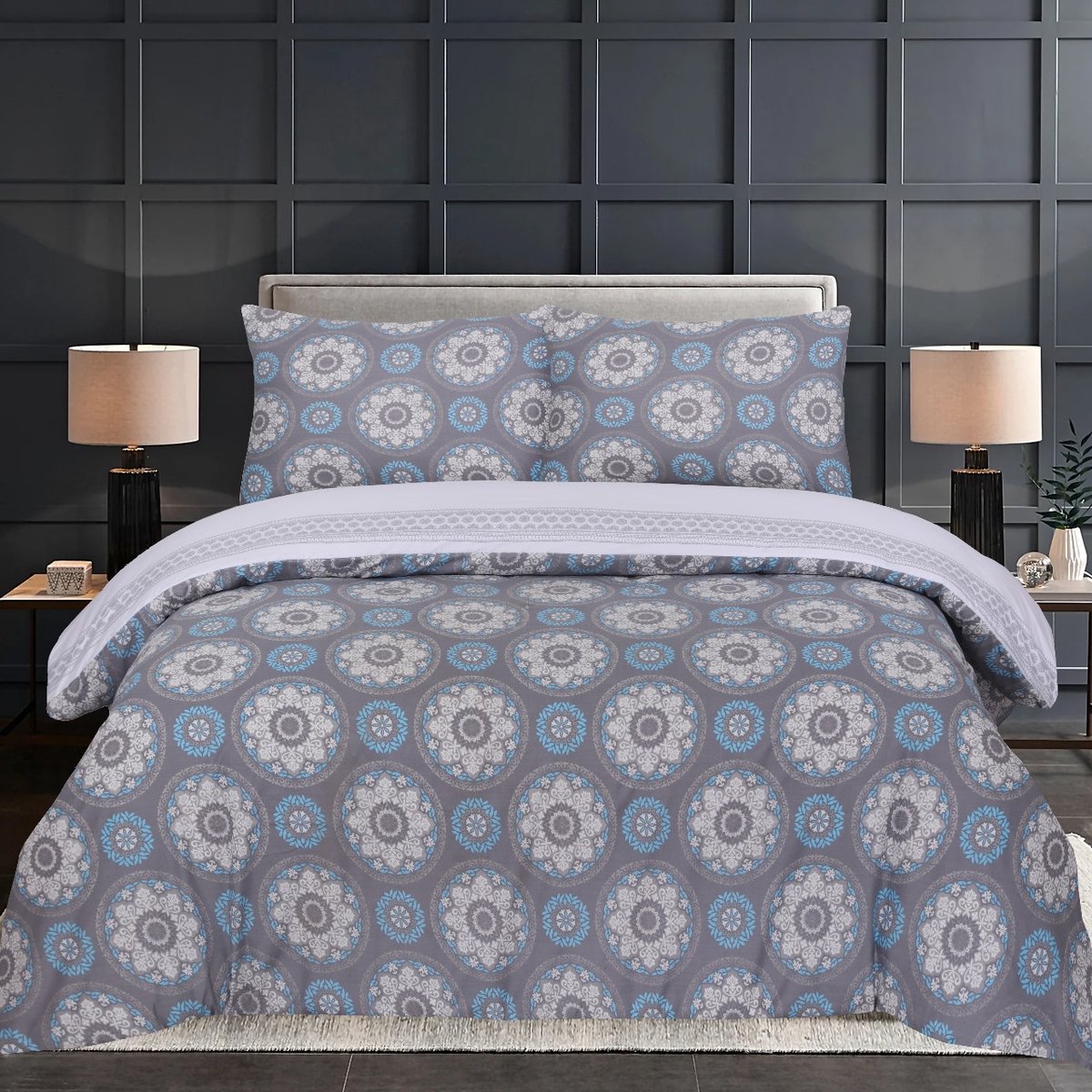 Home impressions® Cabrio Bedrukt Dekbed - Dekbed Zonder Overtrek - Grijs Wit - 200 x 220 cm -Met 2 kussensloop- Wasbaar hoesloos dekbed - Bedrukt dekbed - Dekbed met print - All Year Winterdekbed & Zomerdekbed