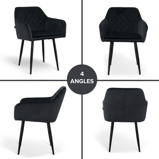 Chaises de salle à manger Lina® Noble - Zwart - Set de 4 - Velours