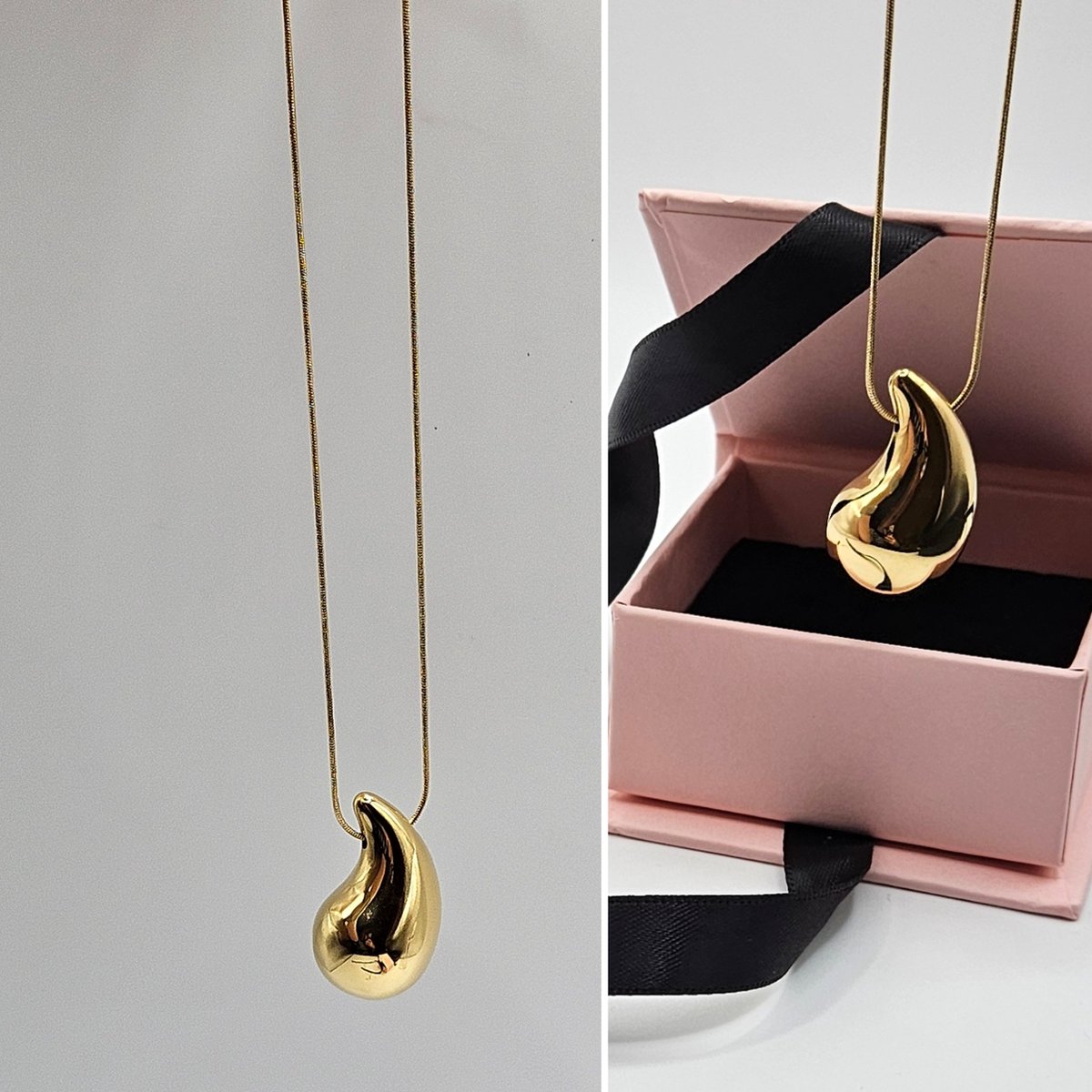 Ketting verguld met 14-karaats geelgoud met elegante hanger in de vorm van een druppel / cadeau voor een vrouw of meisje / cadeau / van chirurgisch staal / romantisch cadeau / sOwiesO shop/