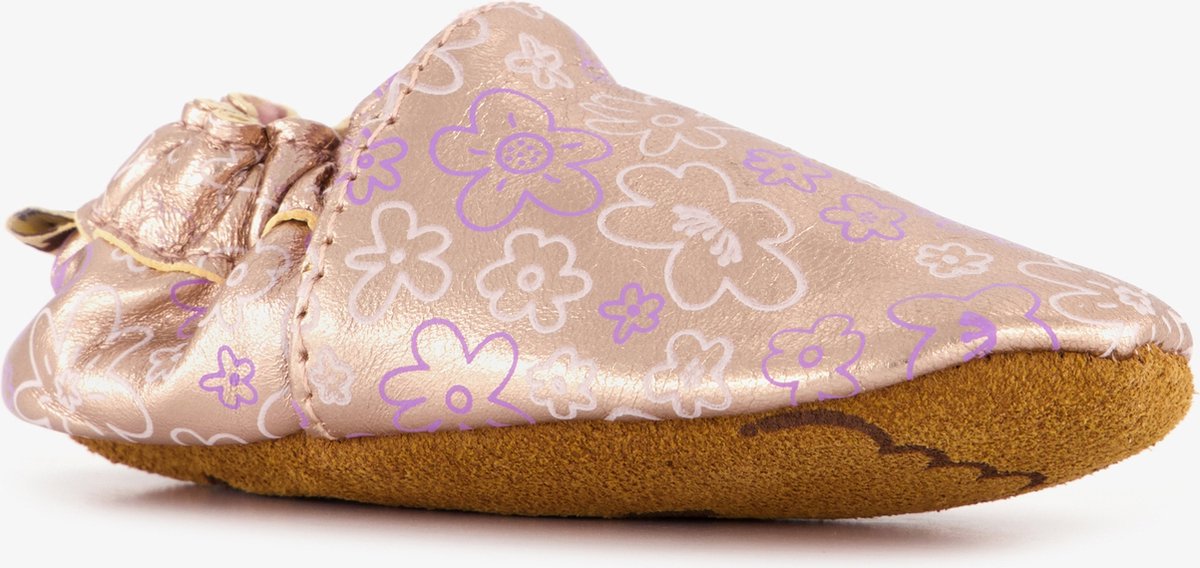 Groot leren babyschoenen met bloemenprint roze - Maat 21/22 - In cadeauverpakking