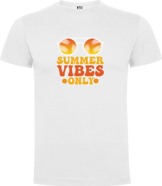 Wit T-Shirt met Kleurrijke print “ Summer Vibes Only met Zonnebril - Zomer - Vakantie “ Print Full Color Maat XL