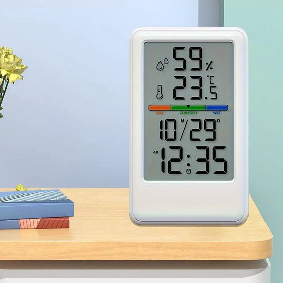 Foto: Karma 1pc nauwkeurige digitale binnenklimaatmonitor met alarm draagbare rechthoekige kamertemperatuur luchtvochtigheidsmeter 12 24u weergave staande tafel muurbevestiging reisvriendelijk aaa batterijgevoed batterijen niet inbegrepen 