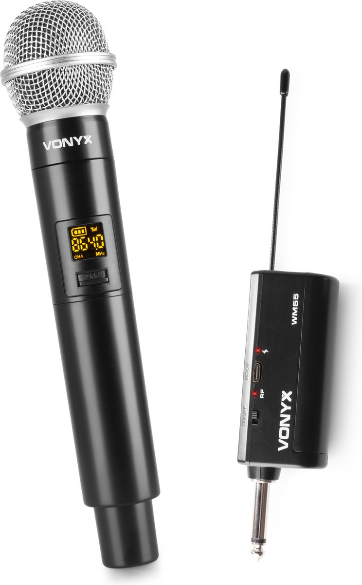 Draadloze microfoon met compacte plug-in ontvanger -Vonyx WM55- UHF microfoon draadloos - universeel