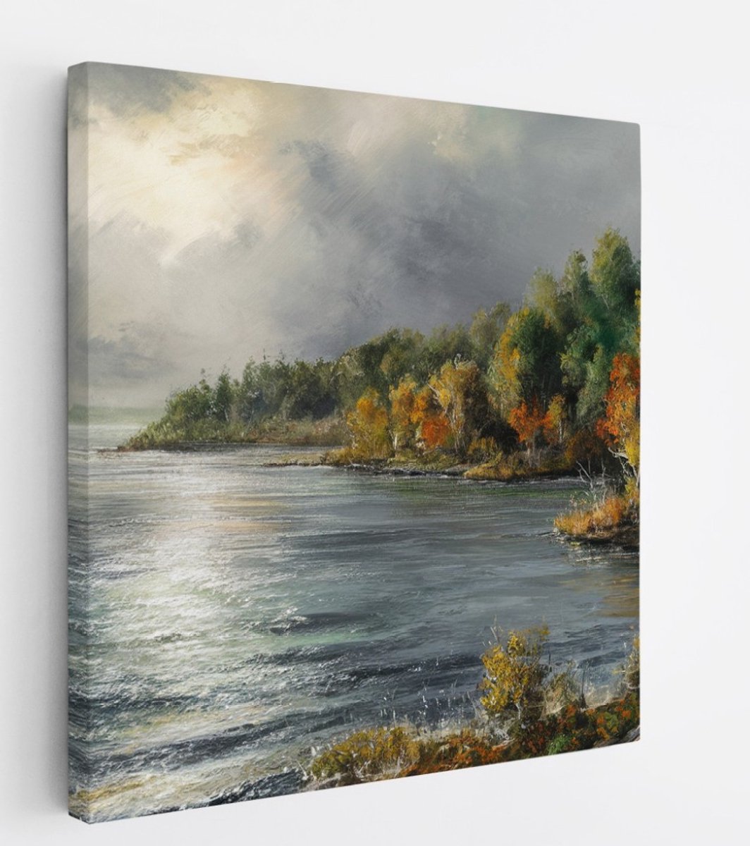Saammp Canvas Schilderij - Bos - Kunst - Abstract - Landschap - Natuur - 60x60 - Foto op canvas - Wanddecoratie - Muurdecoratie Woonkamer - Slaapkamer decoratie - Canvas Print Multicolor