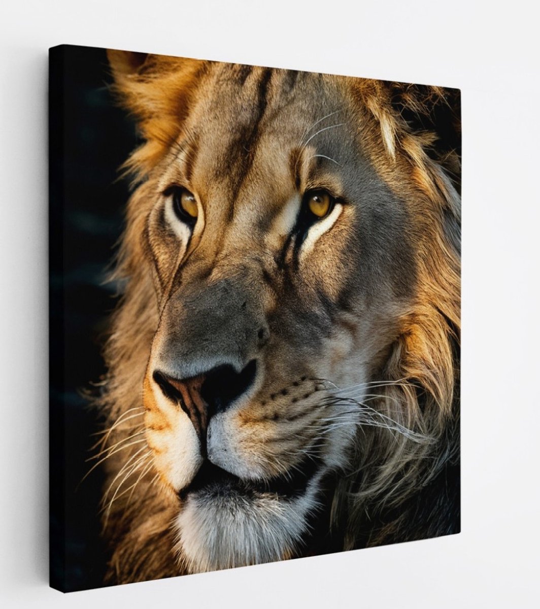 Saammp Canvas Schilderij - Leeuwen Portret - Dieren - Natuur - 40x40 - Foto op canvas - Wanddecoratie - Muurdecoratie Woonkamer - Slaapkamer decoratie - Canvas Print Multicolor