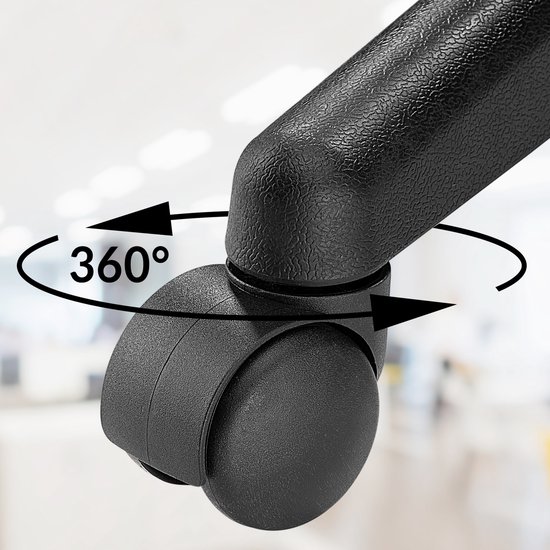 Detail van een zwenkwiel met 360° rotatieaanduiding.