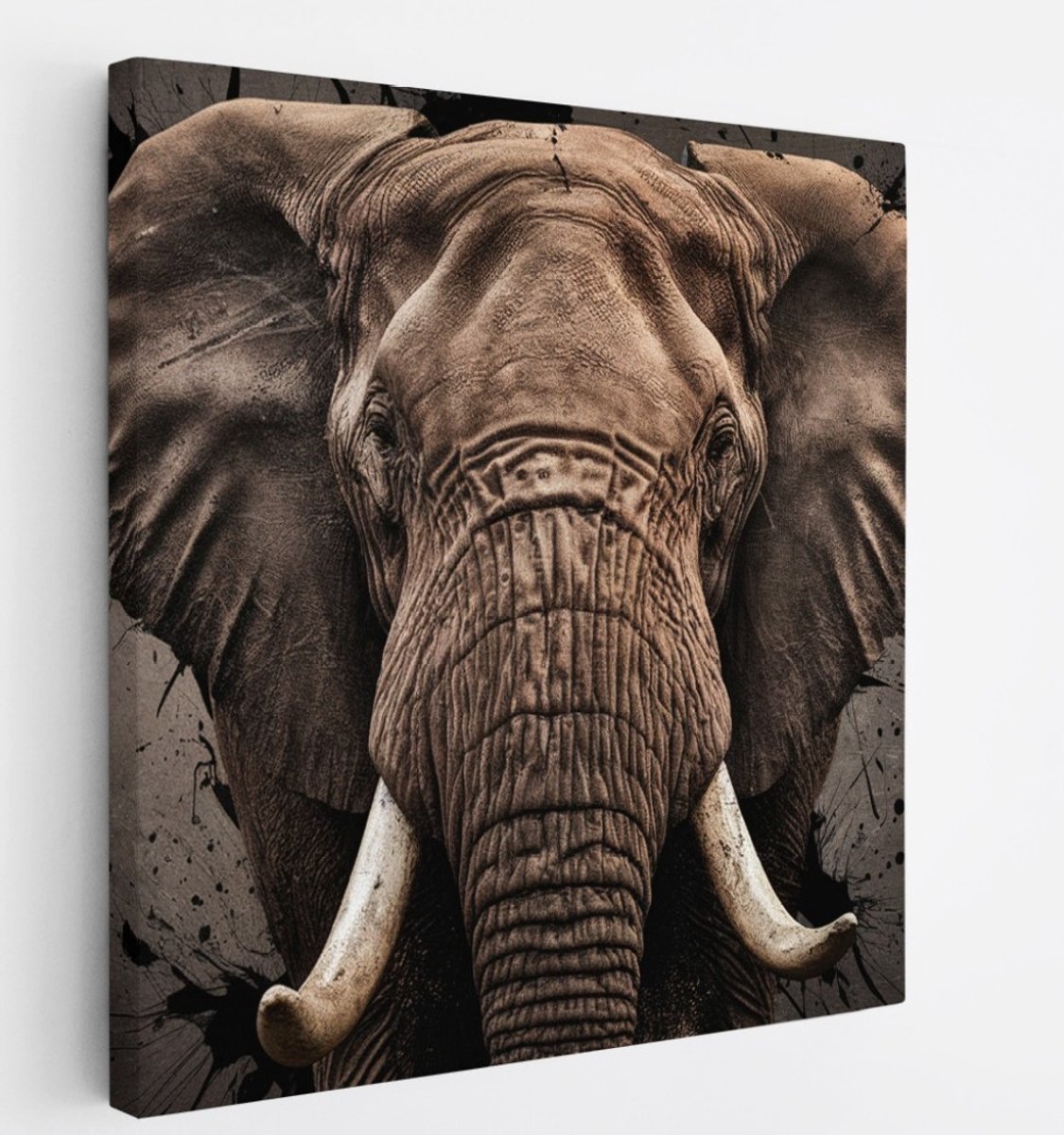 Saammp Canvas Schilderij - Olifant - Portret - Dieren - 40x40 - Foto op canvas - Wanddecoratie - muurdecoratie Woonkamer - Slaapkamer decoratie - Canvas Print Multicolor