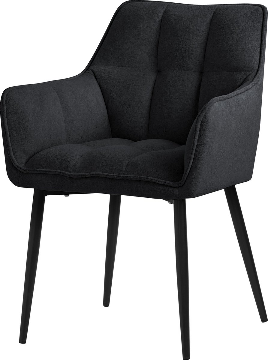 ml-design eetkamerstoelen van badstof, zwart, keukenstoel met dikke gestoffeerde zitting & metalen poten, woonkamerstoel met rugleuning en armleuningen, ergonomische loungestoel fauteuil