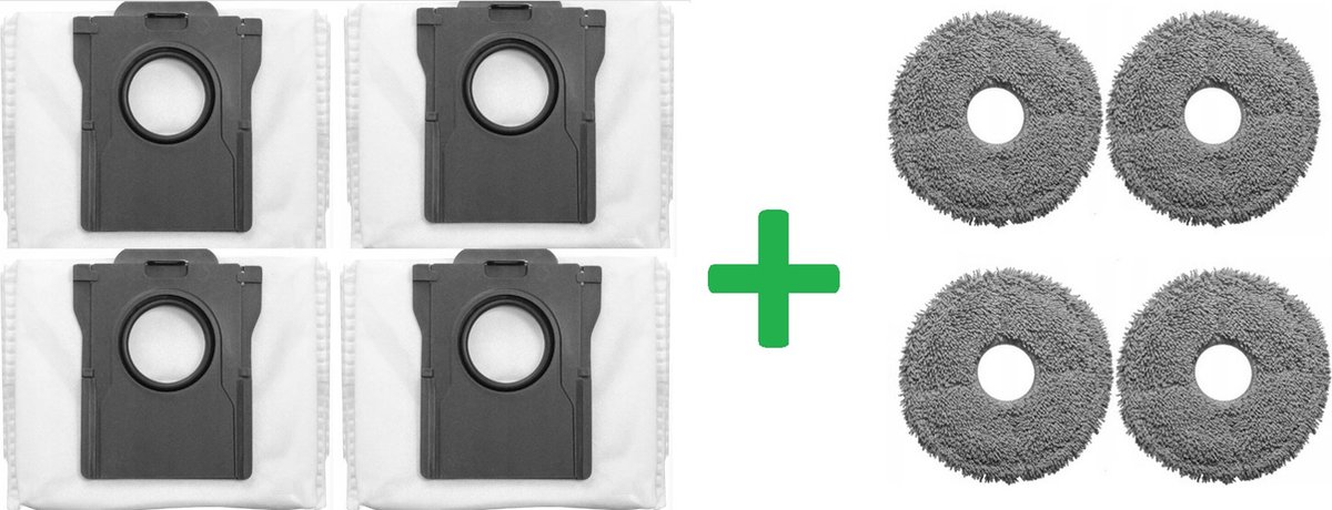 4 x mop - dweildoek + 4 x stofzuigerzak zak voor Dreame X50 - X40 - X30 - Hoogwaardige vervanging compatibel met Dreame L10s pro Ultra - L10s Pro Ultra Heat - X40 Ultra E12 - L40 Ultra - L10s Ultra Gen2 - Accessoires - reserveonderdelen