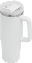 Bellatio Design Warmhoudbeker/thermosbeker DELUXE - grote koffiebeker - tumbler - RVS - ivoor wit - 900 ml - Reisbeker