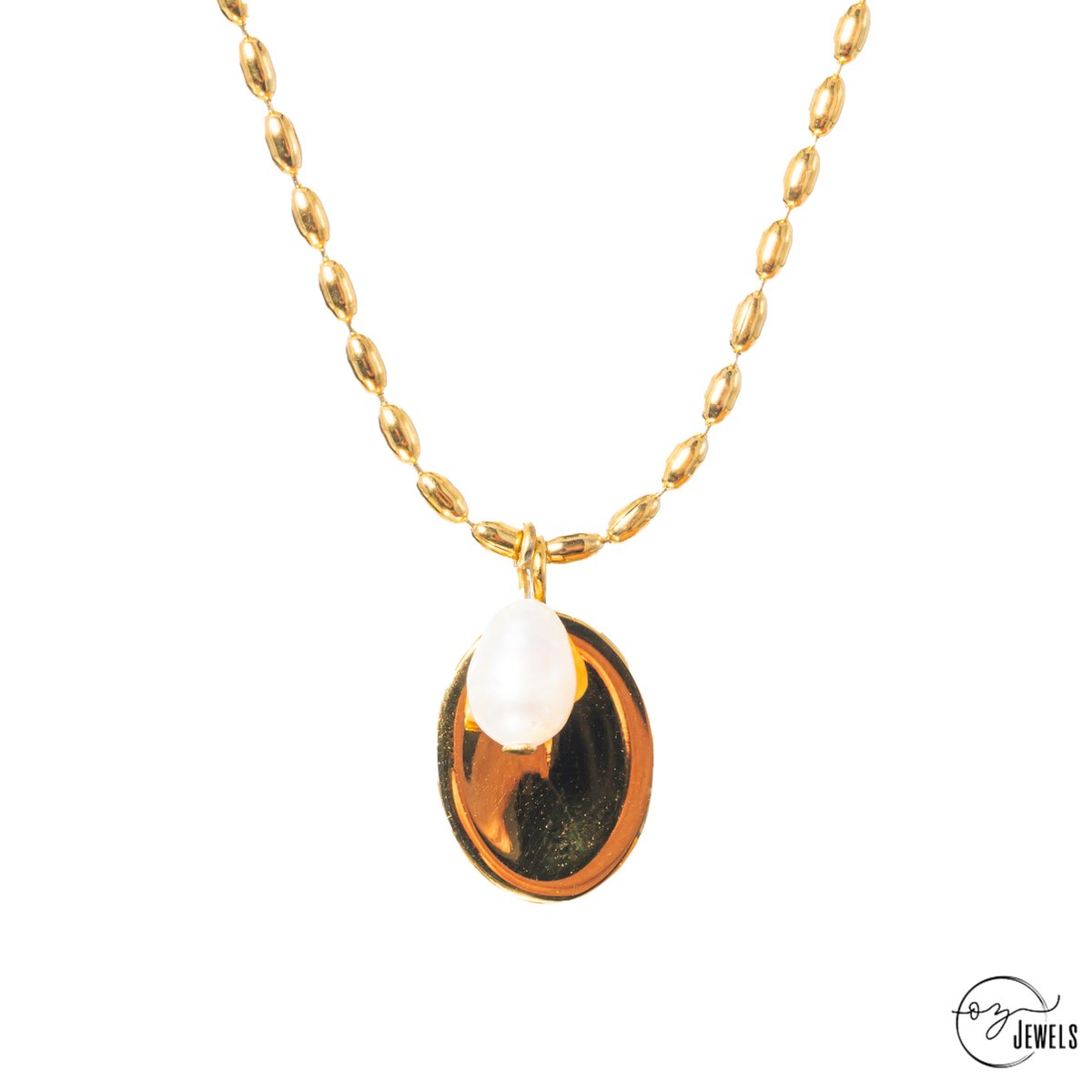 OZ Jewels – Ovale Parel Ketting – 18K Verguld – Vrouwen – Verstelbare
