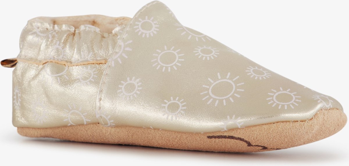 Groot leren babyschoenen met zonnetjes goud - Maat 17/18 - In cadeauverpakking