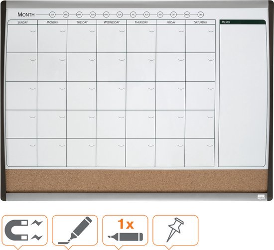 Nobo Maandplanner - 58,5 x 43,0 cm - Inclusief Magneet, Marker En Wisser